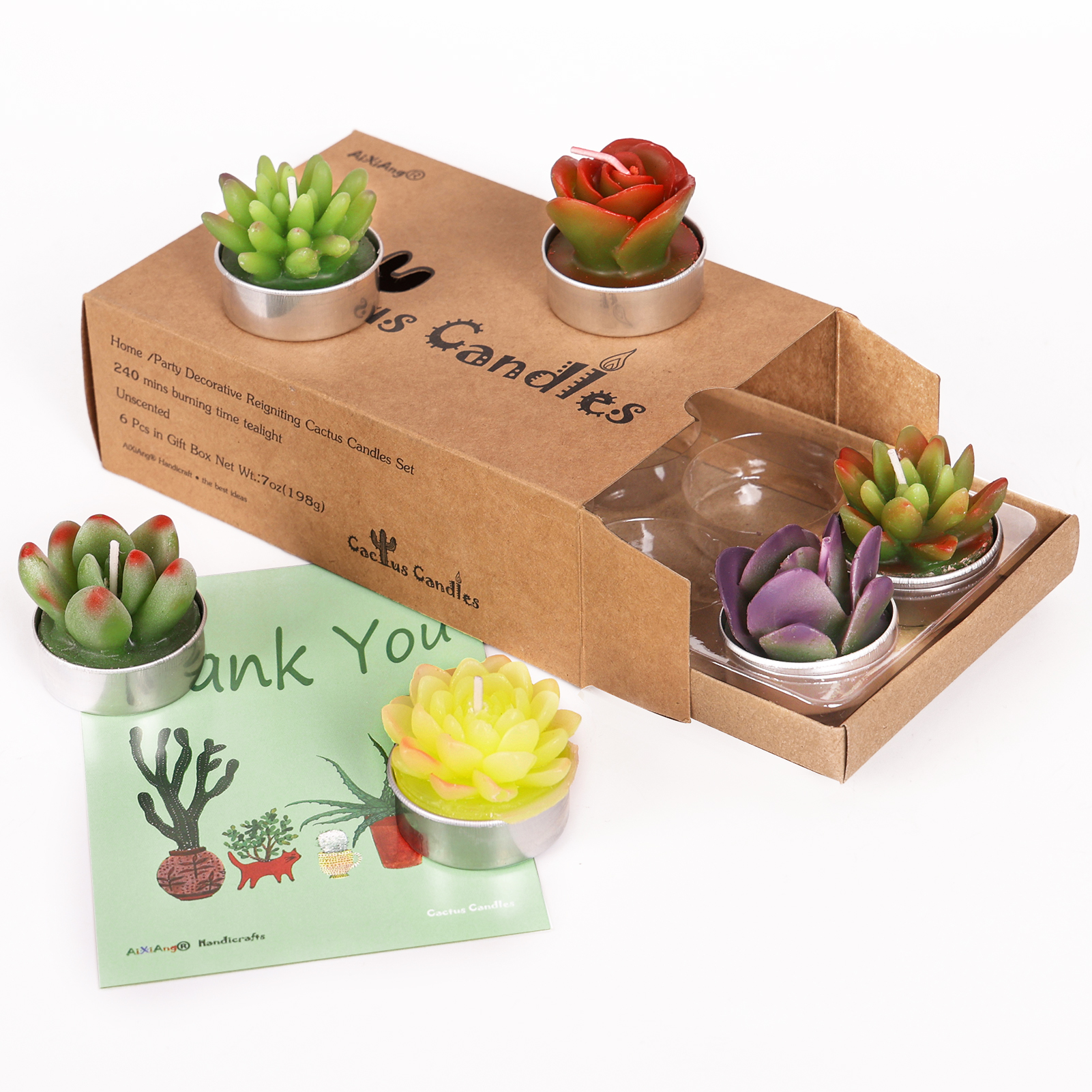 AIXIANG 6 Styles Cactus Tealights Candle Delicate Succulent
